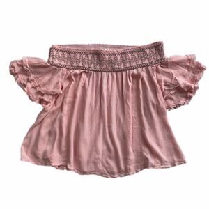 New Onetheland Women's Off The Shoulder Cutout Smocked Tiered Crop Top Size S